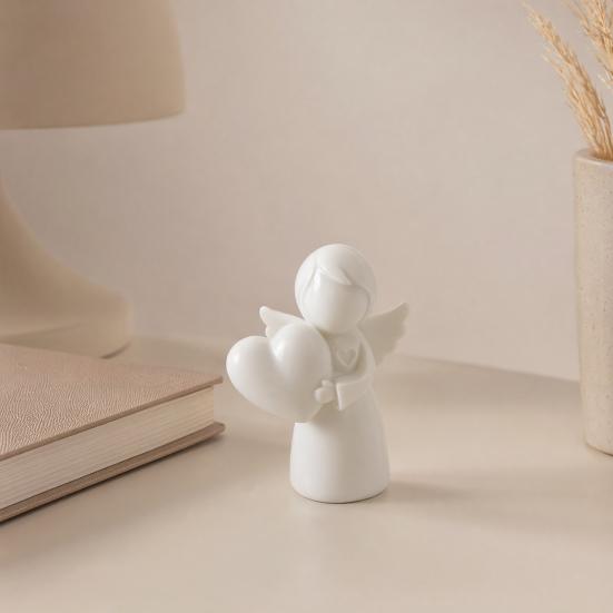 Moderne Engelsdekoration Mini-Liebesherz-Figur, 3D-gedruckte weiße Statue, Schreibtischornament für Muttertag, Valentins-Weihnachtsgeschenk-Figur