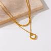 Fashion Minimalist Versatile Heart Gold Titanium Steel Double Layer Layered Chain Black White Love Pendant Necklace