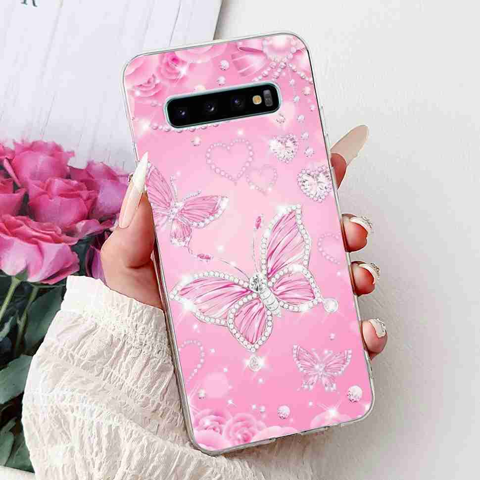 For Samsung Galaxy S10+ Case Fashion Design Soft Silicone TPU Back Cover For Samsung s10+ S10 Plus Butterfly Rose Phone Shell