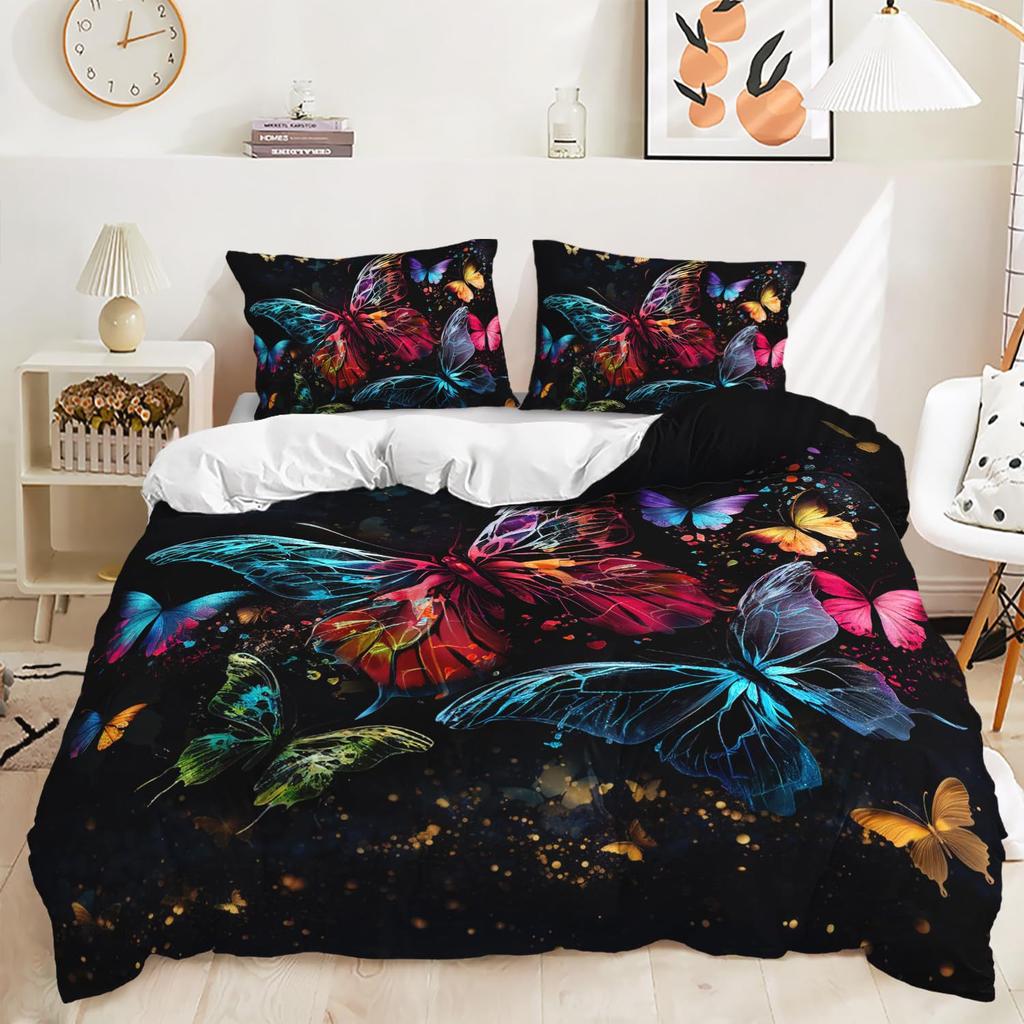 Purple Butterfly Three-Piece Digital Printing Kit 3D Duvet Set Bedding