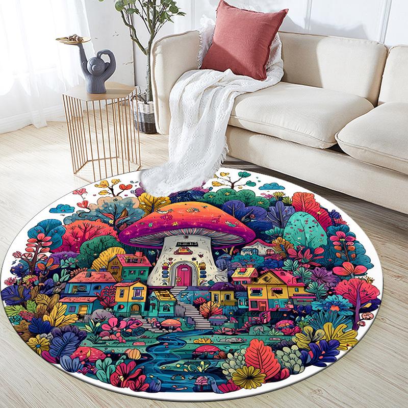 

Colorful Mushroom Footprints Round Area Rug,Carpet Rug for Living Room Bedroom Sofa Playroom Decor,Non-slip Floor Mat 80cmx80cm