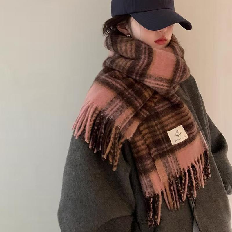 Autumn And Winter Couple Scarf Women'S Warm Thick Shawl Retro Lazy Style Plaid Neck Scarf