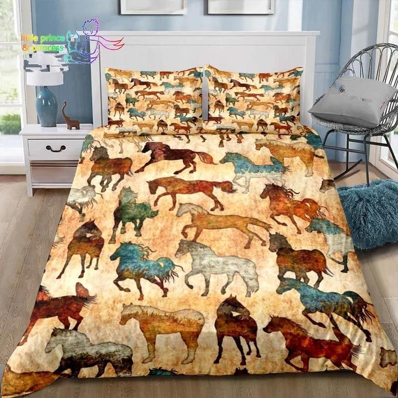 Cowboy Horse Pattern Comfortable Duvet Quilt Cover Pillowcase Bedding Set Children Bedroom Decoration Home Textile