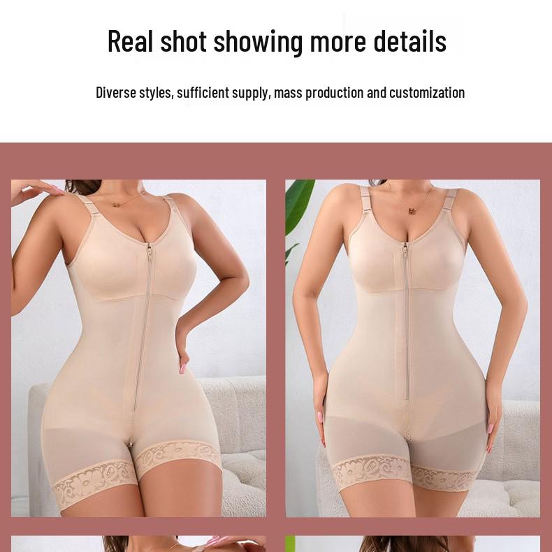 Plus Size Zip-Crotch Full Body Shapewear with Bust and Abdominal Slimming, Hip Lifting