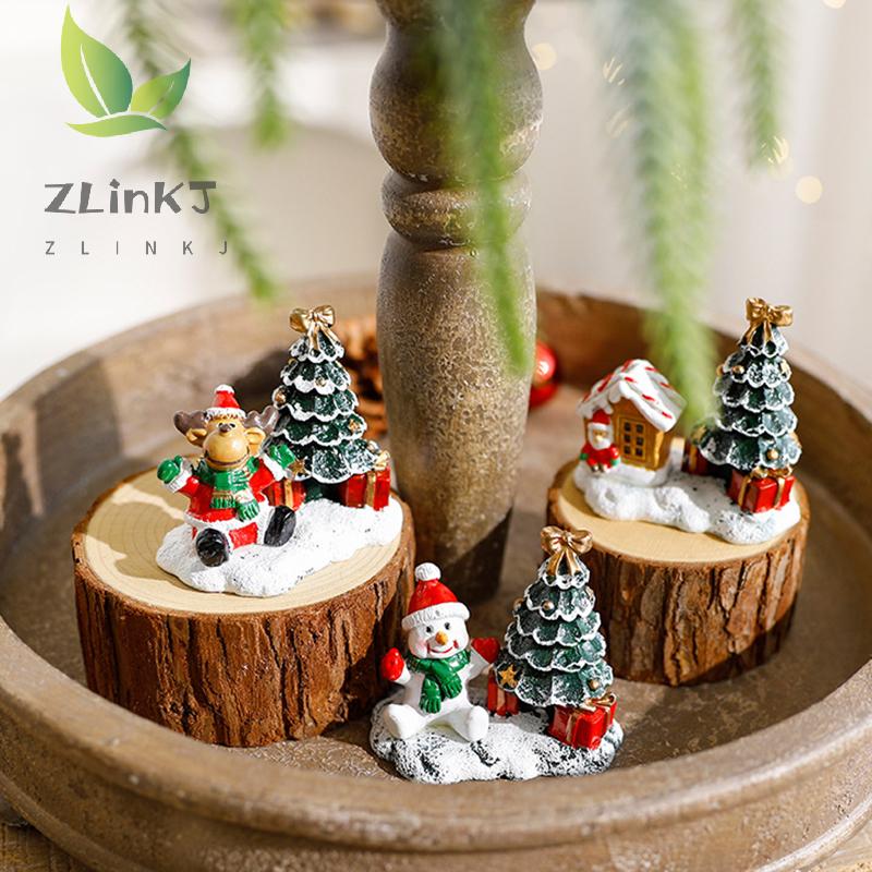 Christmas Decorations Snowman Xmas Tree Elk Small House Miniature Landscape Ornaments Winter Village Scene Desktop Display