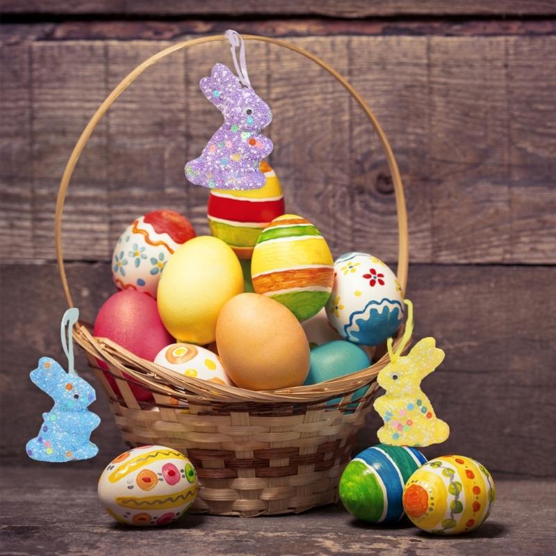 6er-Pack Oster-Themen-Schaumstoff-Hasen zum Aufhängen Funkelnde Pailletten Hasen-Ornament Festival Feiertagsdekoration für Zuhause
