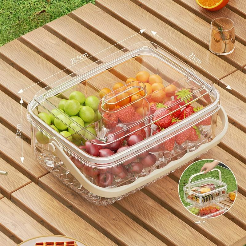 Transparent Divided Serving Tray with Lid & Dipping Sauce Section - Rotating Fruit Vegetable Tray for Party Picnic Catering