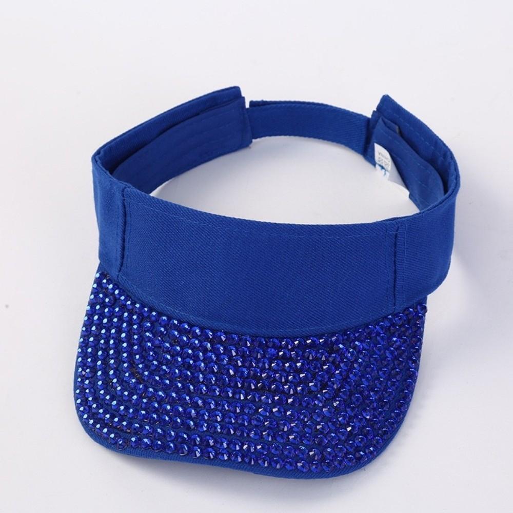 Fashionable Breathable Empty Top Hat Candy Colored With Embedded Rhinestones Sunshade Cap Wide Brim Diamond Encrusted Hat Summer