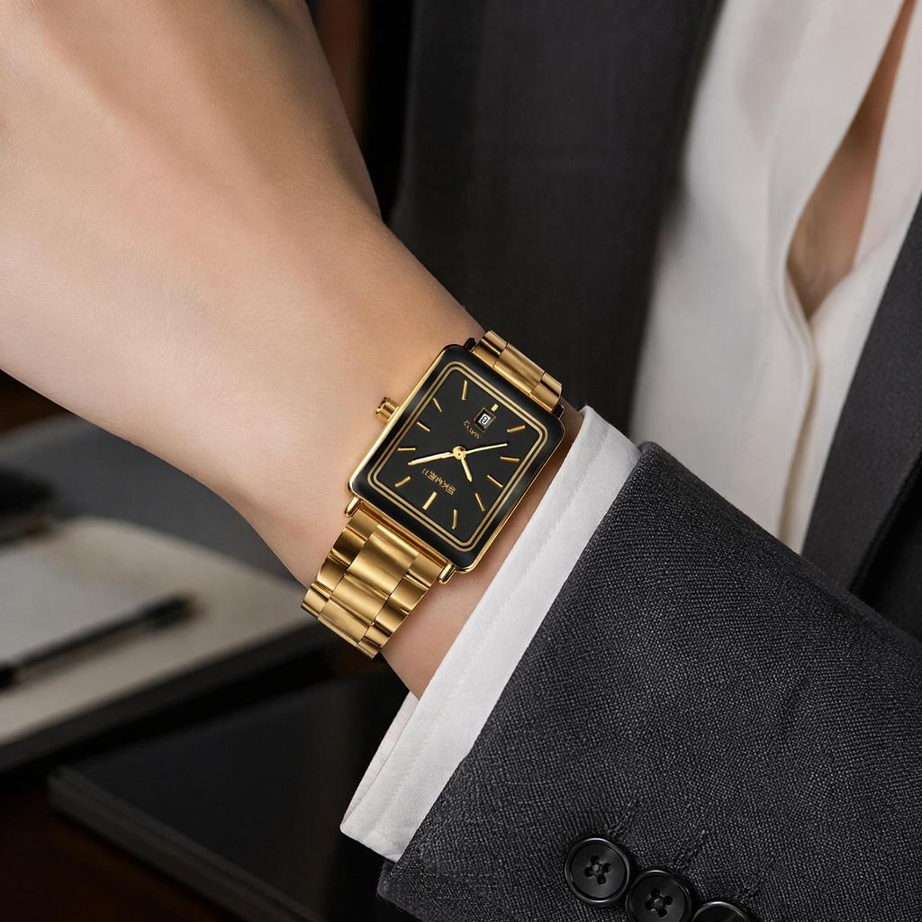 Orologio da Donna al Quarzo SKMEI Oro Quadrante Nero Acciaio Inossidabile Retrò 2566