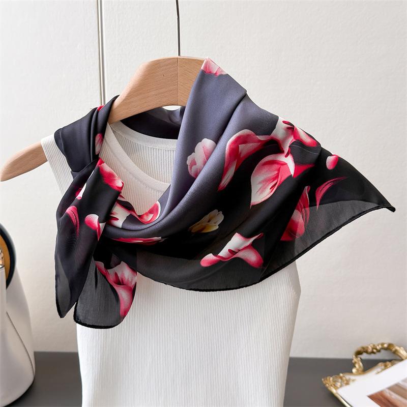 Elegant Printing Imitation Silk Scarf Square Scarf High-End Shawl Versatile Neck Small Square Scarf Headscarf