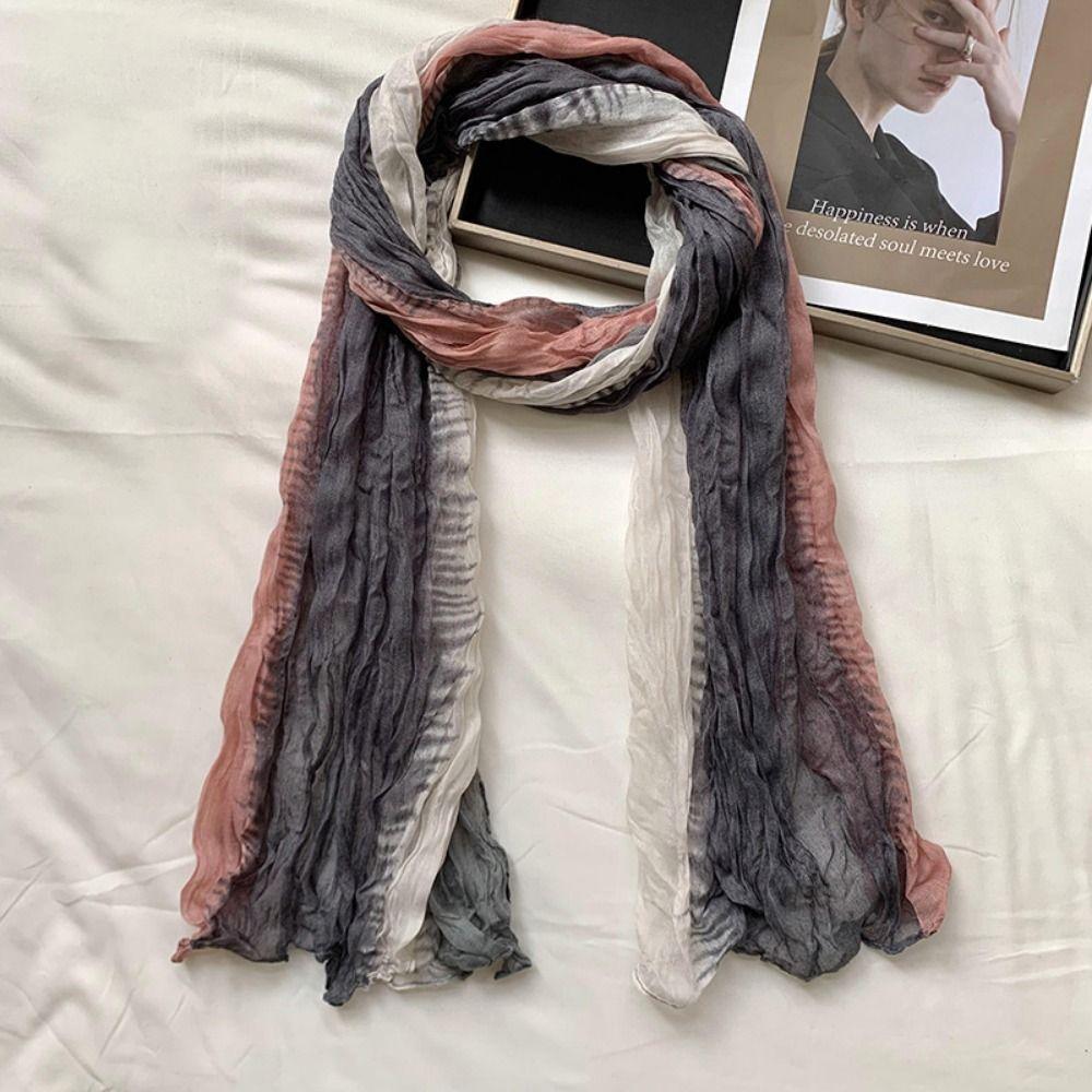 Warm Women's Long Pleated Shawl Bohemian Bandana Shawl Wraps Gradient Texture Scarf Autumn Winter