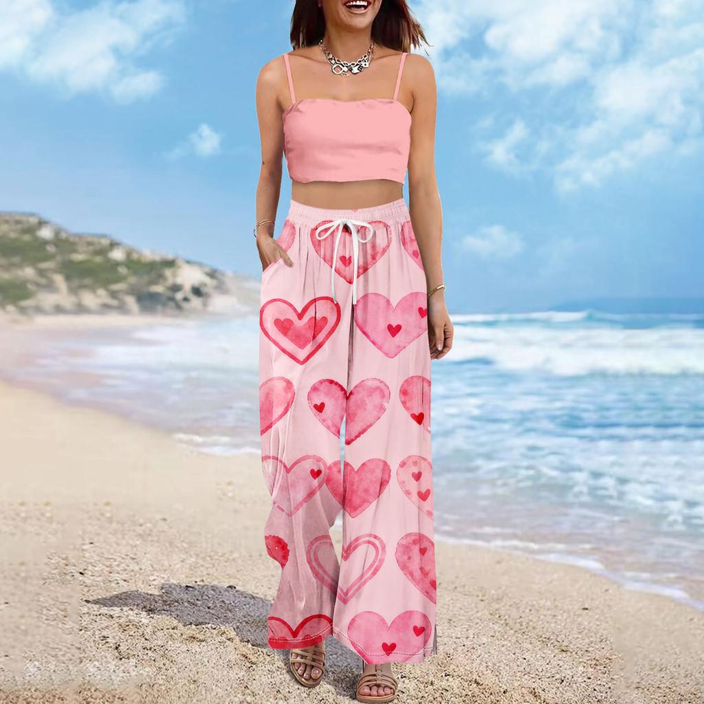 Pantaloni largi cu talie înaltă pentru femei, stil boho de vară, stil palazzo, cu imprimeu, casual, cu buzunare