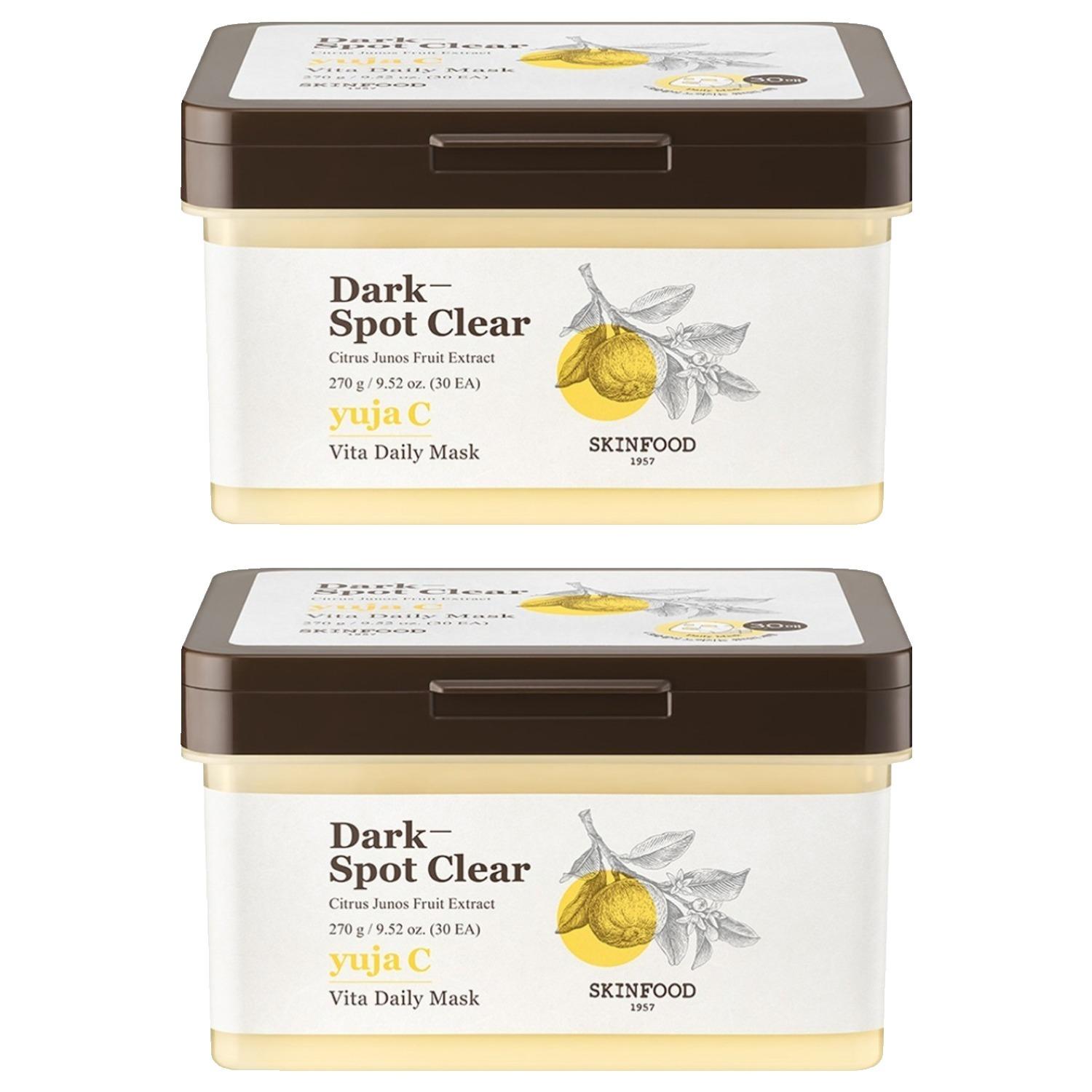 SKINFOOD Yuja C Daily Mask 270g (30 Sheets) x 2-Pack - Vitamin C Brightening & Hydrating Sheet Mask - Radiant Korean Skincare Bundle
