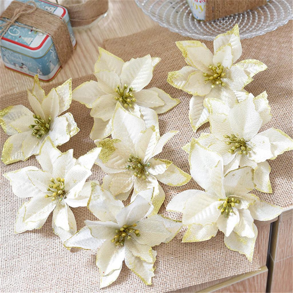 Artificial Fabric Flower Glitter Wedding Party Decor Christmas  Tree Decoration