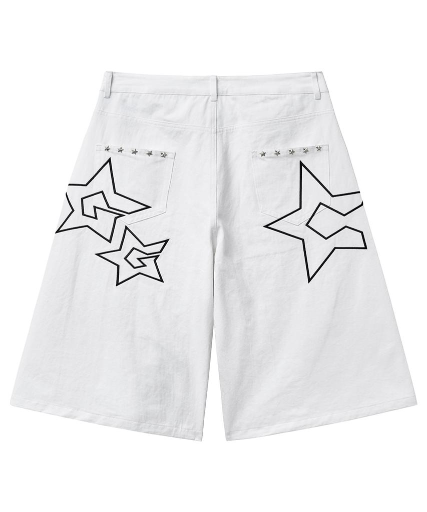 Geuleigaijeukeulleob Star Mood Studded Ankle-Length Bermuda Cotton Pants White