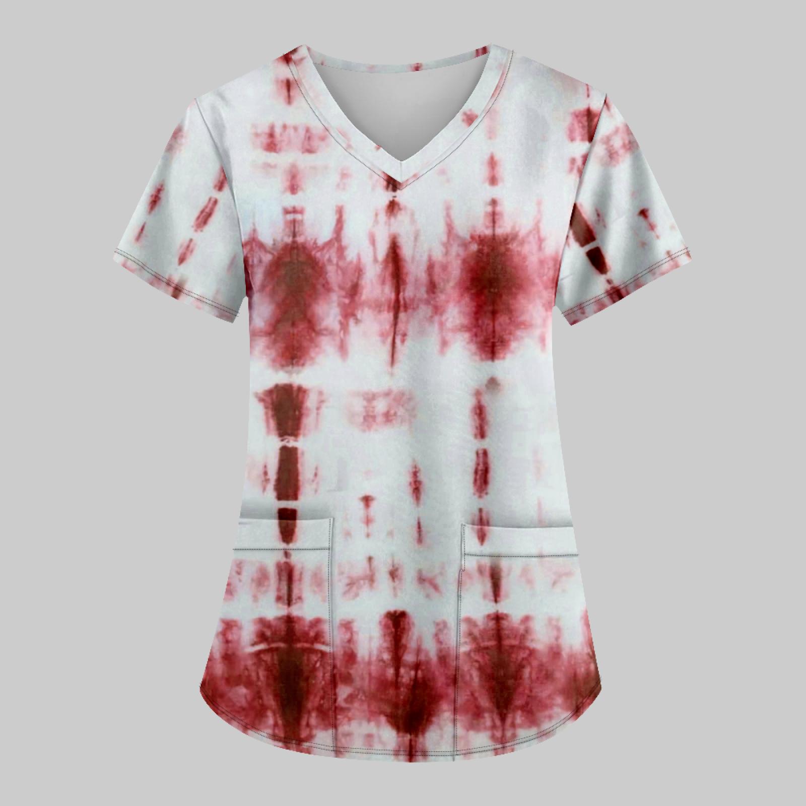 

Женская модная рабочая форма с принтом и карманной футболкой с коротким рукавом M красный