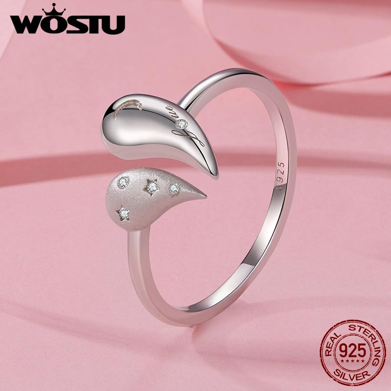 WOSTU 925 Sterling Silver Mother's Day Heart Open Ring For Women Adjustable Love Heart Jewelry Sentimental Gift For Mom Wife