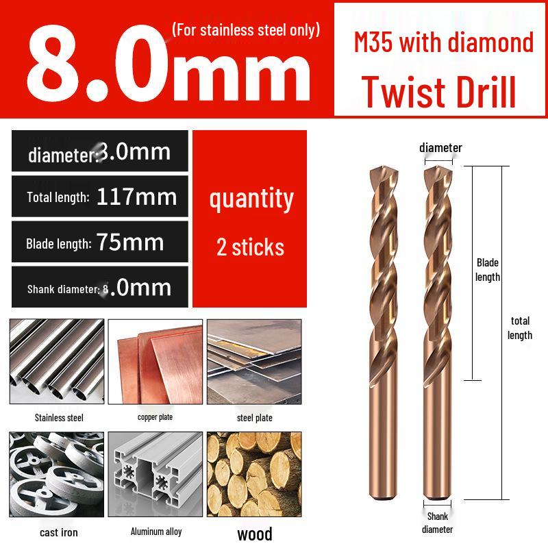 Set di punte da trapano HSS M35 al Cobalto per Legno, Metallo, Acciaio Inossidabile - Alta Durezza