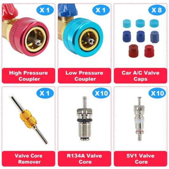 URMECCH R134A Valve Core Tool Kit for Refrigerant Air Conditioner System, High Low Pressure Valve Core Quick Remover Installer,