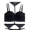Women Lingerie Set Fashionable Elegant Lace Bra Panty Garter Belt Set Sleepwear for Wedding Night Black L