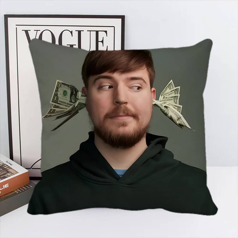 Game Blogger M-MrBeast Vintage Pillow Case Square Pillow Bedroom Sofa Leisure Comfort Cushion Car Home Decoration
