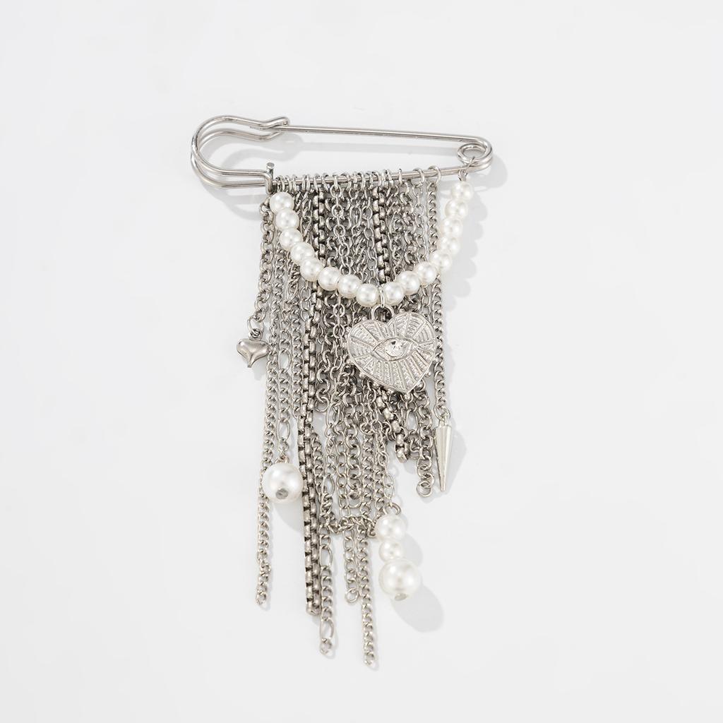 Metal Chain Fringed Pin Brooch, Design Gravel Rivet Pants Anklet Chain Shortened Decoration