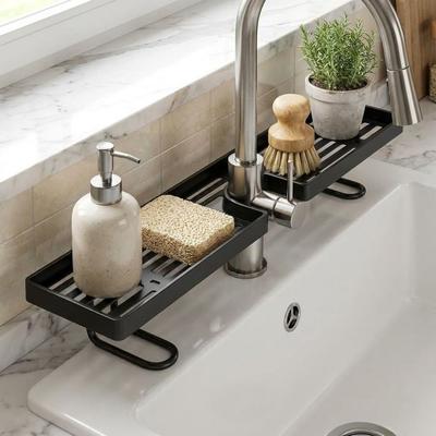 Universal Bathroom Storage Rack Mesh Water Drainage Faucet Storage Shelf Non-punching Iron Art Kitchen Drainage Holder Washstand