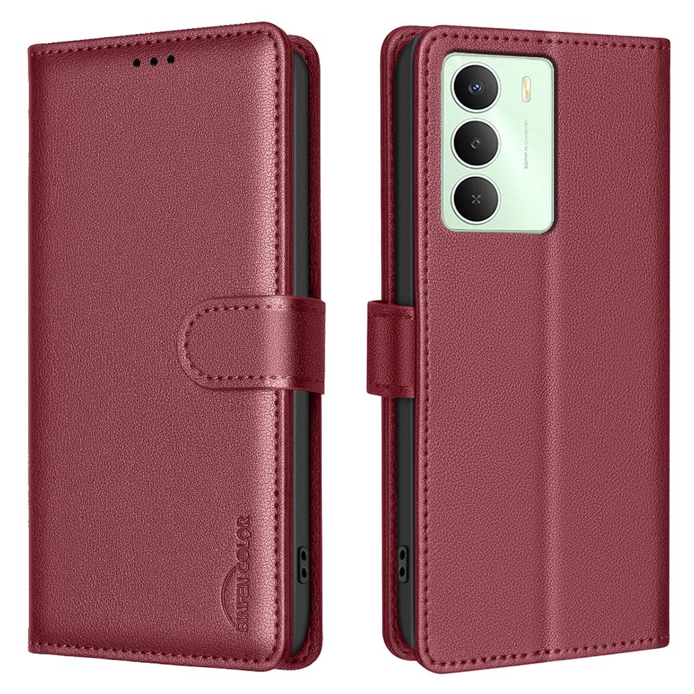 

BINFEN COLOR BF32 Кожаный чехол-кошелек с RFID-блокировкой для Realme 14x 5G Red