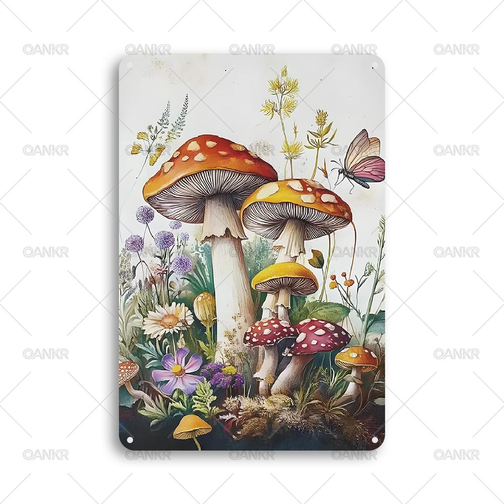 

Vintage Garden Art Poster Metal Tin Sign Ideal Gift x Inch Mushroom Flowers Metal Signs for Backyard Home Wall Decor 20x30cm（7.8x11.8inch）