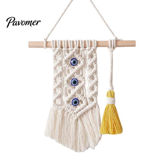 Durable Rope Wall Tapestry Bohemian Tapestry, Blue Evil Eye Braided Knotted Cotton Protective Decoration for Home Nursery Bedroom Living Room