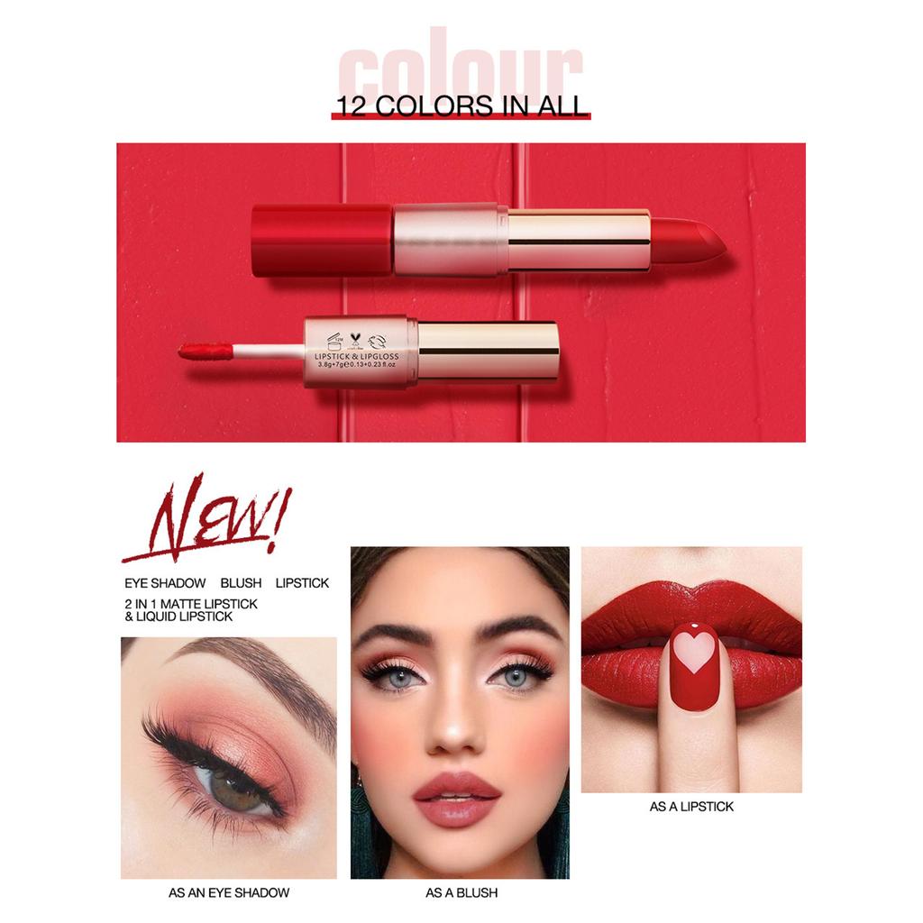 2-in-1 Lipstick & Gloss Hybrid with Matte Finish | All-Day Festival Makeup for Casual, Work & Celebration