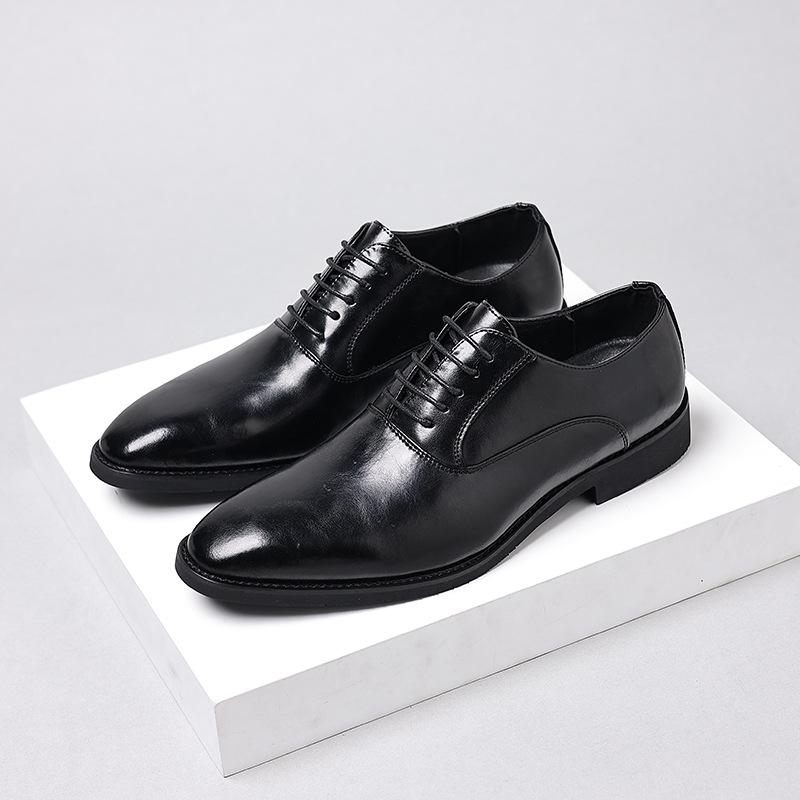 

Мужские кожаные туфли с острым носком в британском стиле, повседневные туфли дерби, деловые туфли для жениха, свадебные туфли 8037-G 38 чёрный