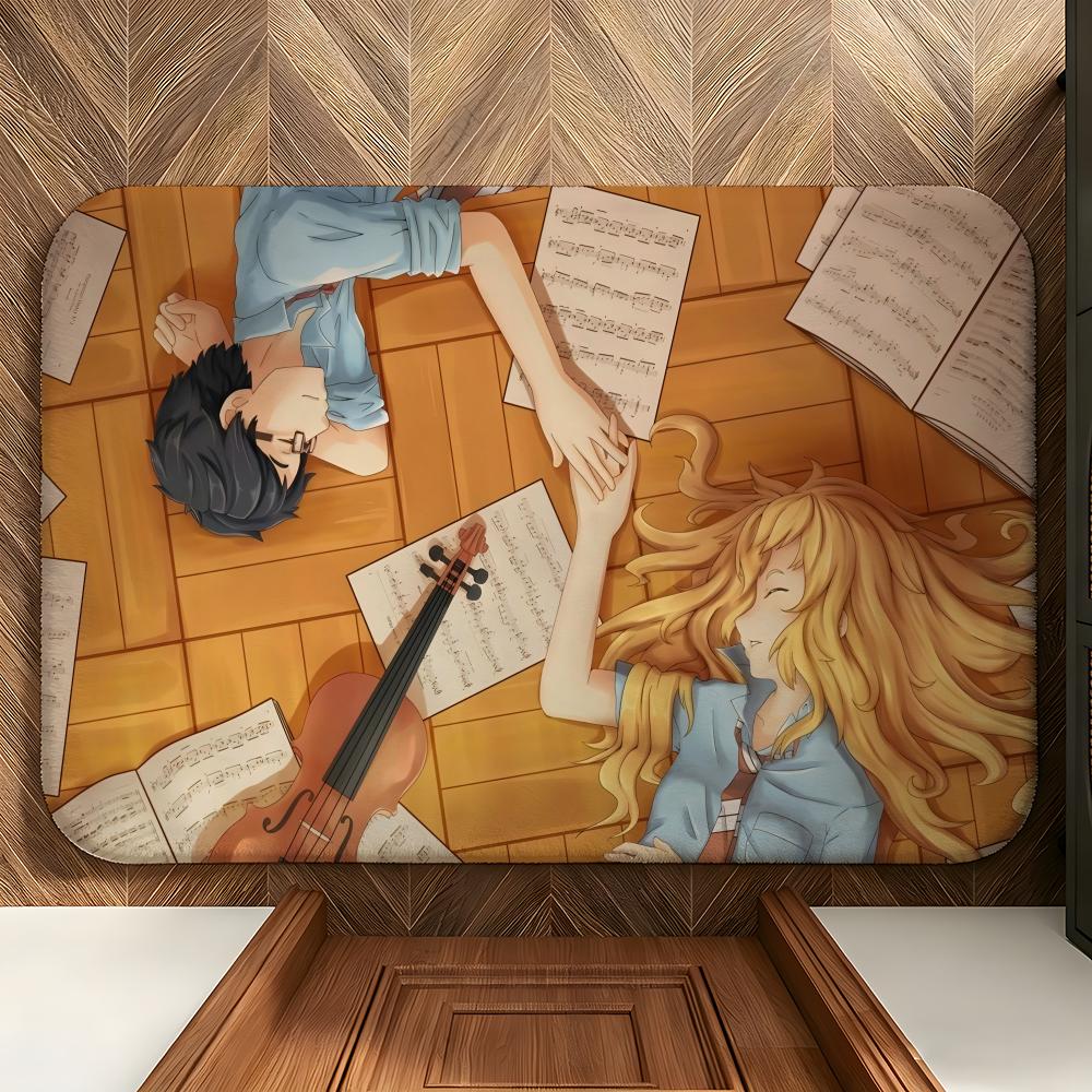 Anime Y-Your Lie In A-April Floor Mat Soft Flannel Floor Mat Suitable for Entryways, Living Rooms, Bedrooms, and Bathrooms