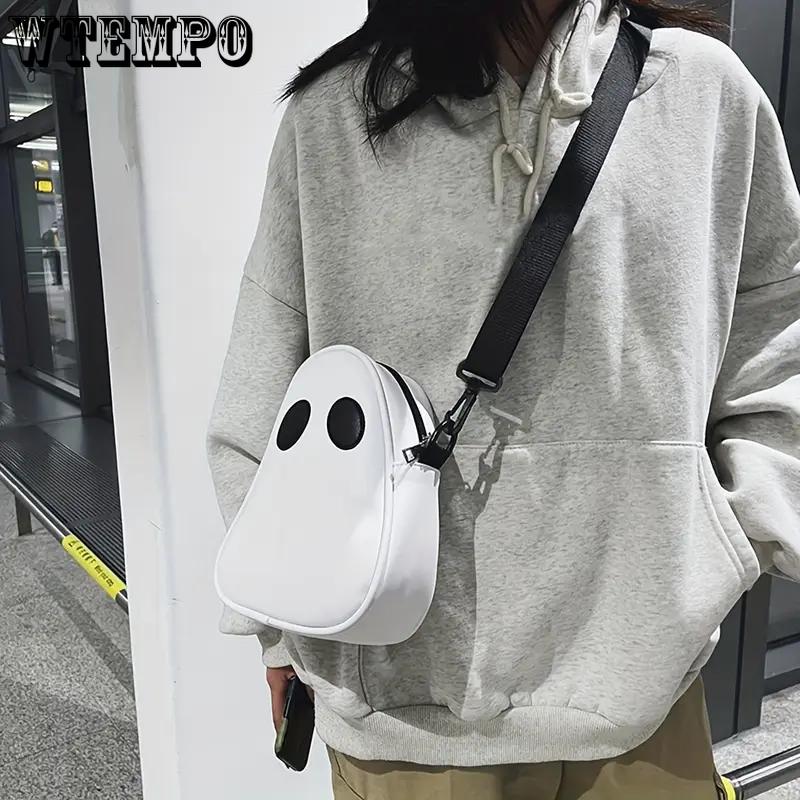 WTEMPO Adorable Halloween Zipper Large Wallets Funny Ghost Face Design Crossbody Bags with Shoulder Strap Trick or Treat Theme Design Bags