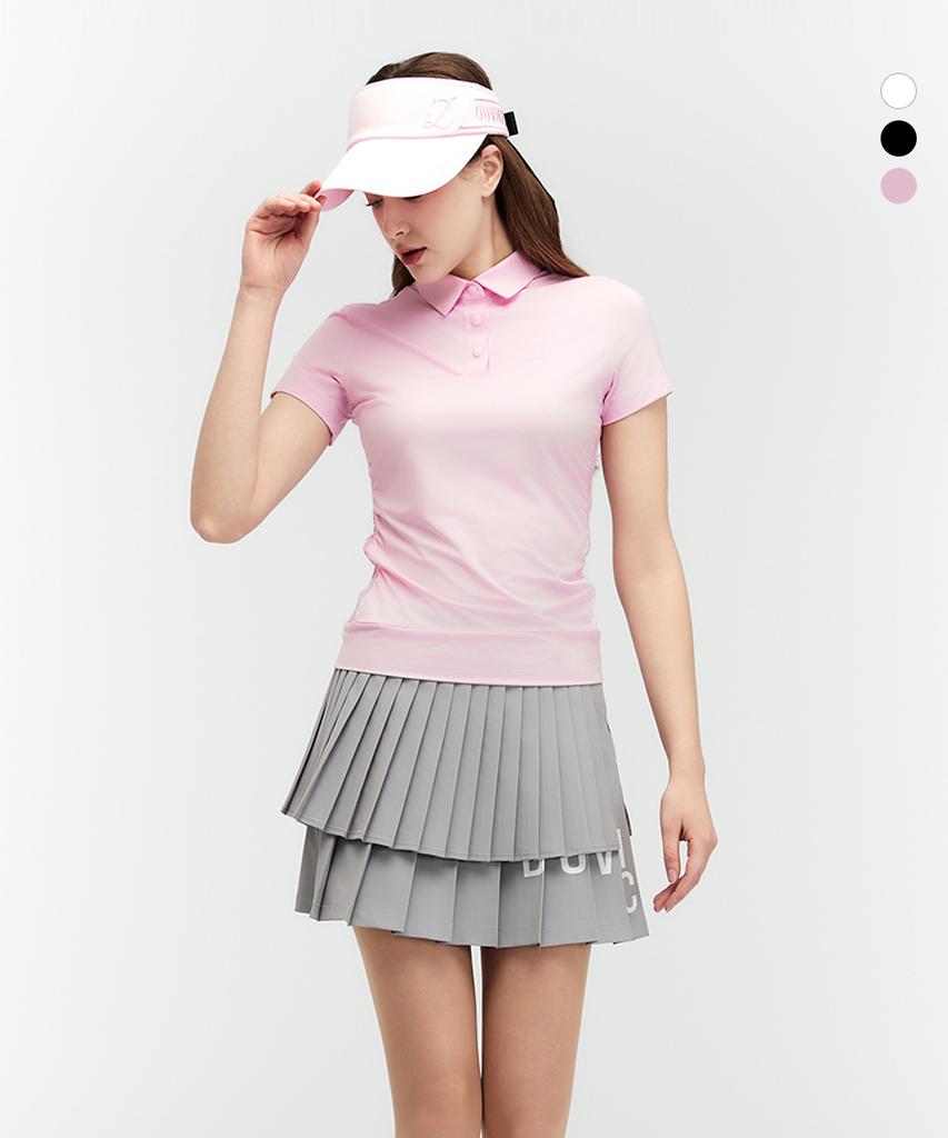 DUVIK Women'S Mesh Shirred Y-Collar Short Sleeve T-Shirt Df2Wts134