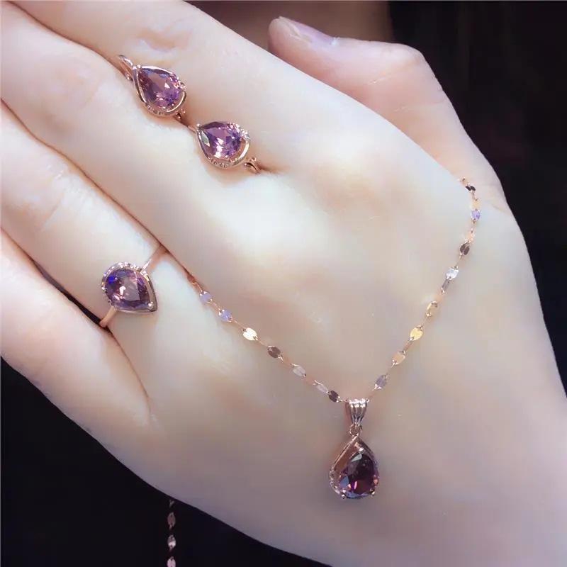Color Gold Smoke Stone Necklace Retro Women'S Water Drop Shape Shiny Egg Surface Variant Set Chain Niche Pendant