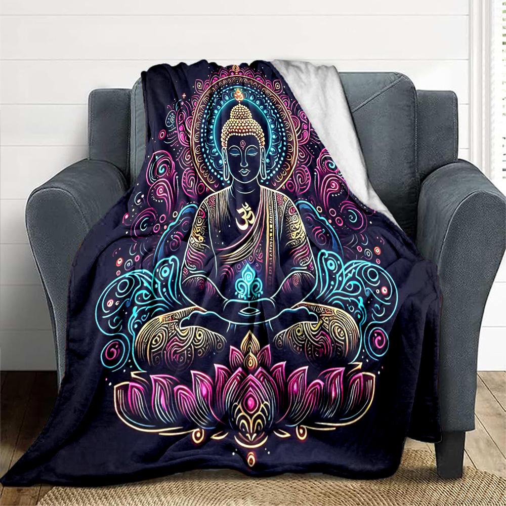 1 st Buddha Lotus Filt, Lätt Flanellpläd för Soffa, Säng, Resa, Camping, Vardagsrum, Kontor, Soffa, Stol och Säng