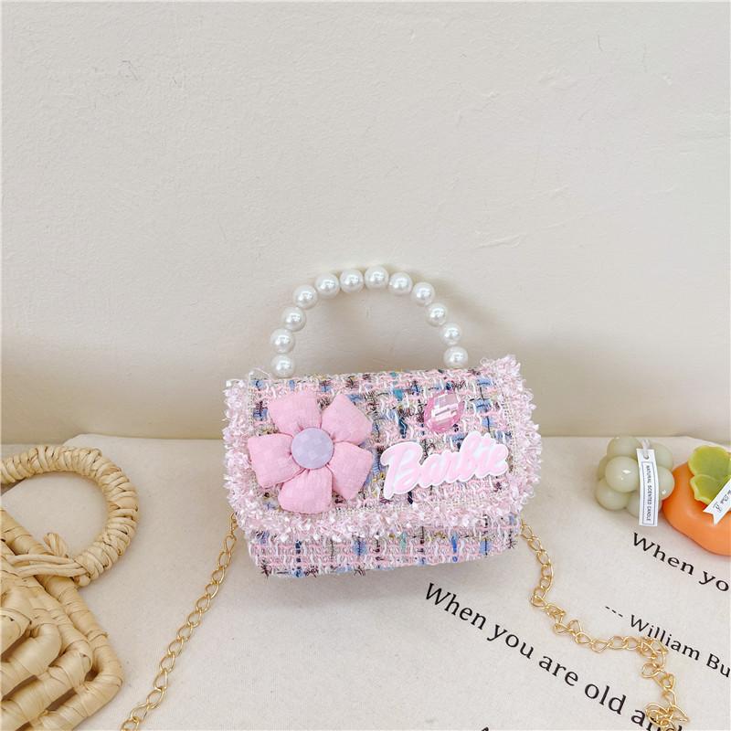 Kids Chain Shoulder Crossbody Bag With Flower And Artificial Pearl Design Handle