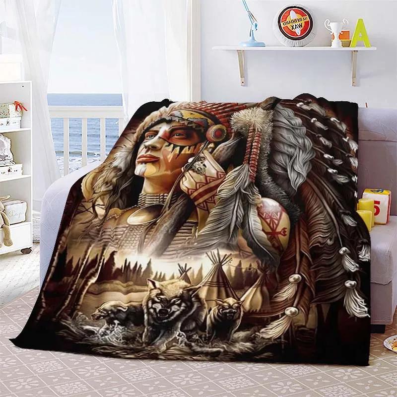 Indian Hunter Indigenous Culture Blanket Light Comfortable Flannel Blanket Quilt Bedspread Home Gift
