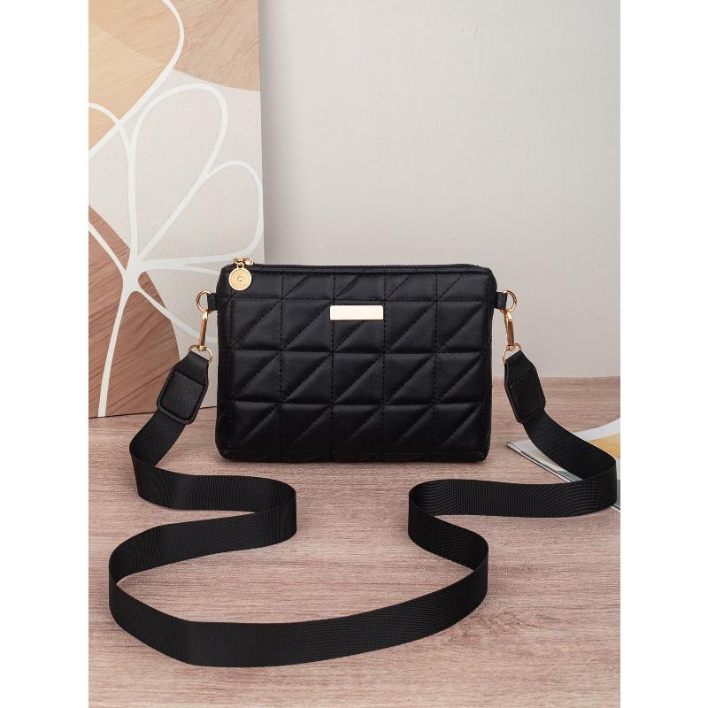 

Stylish Striped Shoulder/Crossbody/Handbag with Delicate Hardware Accessories, Zipper Closure, Multifunctial Bag for Daily Use чёрный