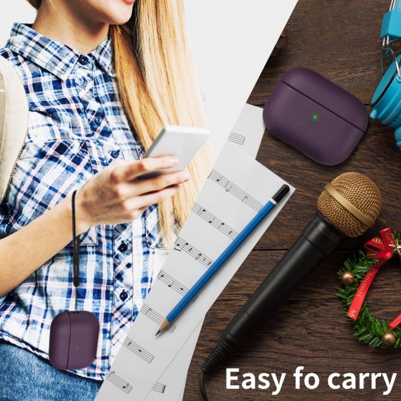 TPU Leather Texture Soft Case for 2 Earphone with Lanyard Flexible and Protective Cover