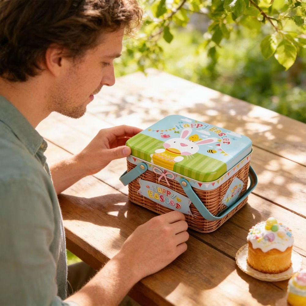 Sealing Easter Metal Tin Box Large Cookie Biscuit Tin Box Bunny Pattern Easter Boxes  Holiday