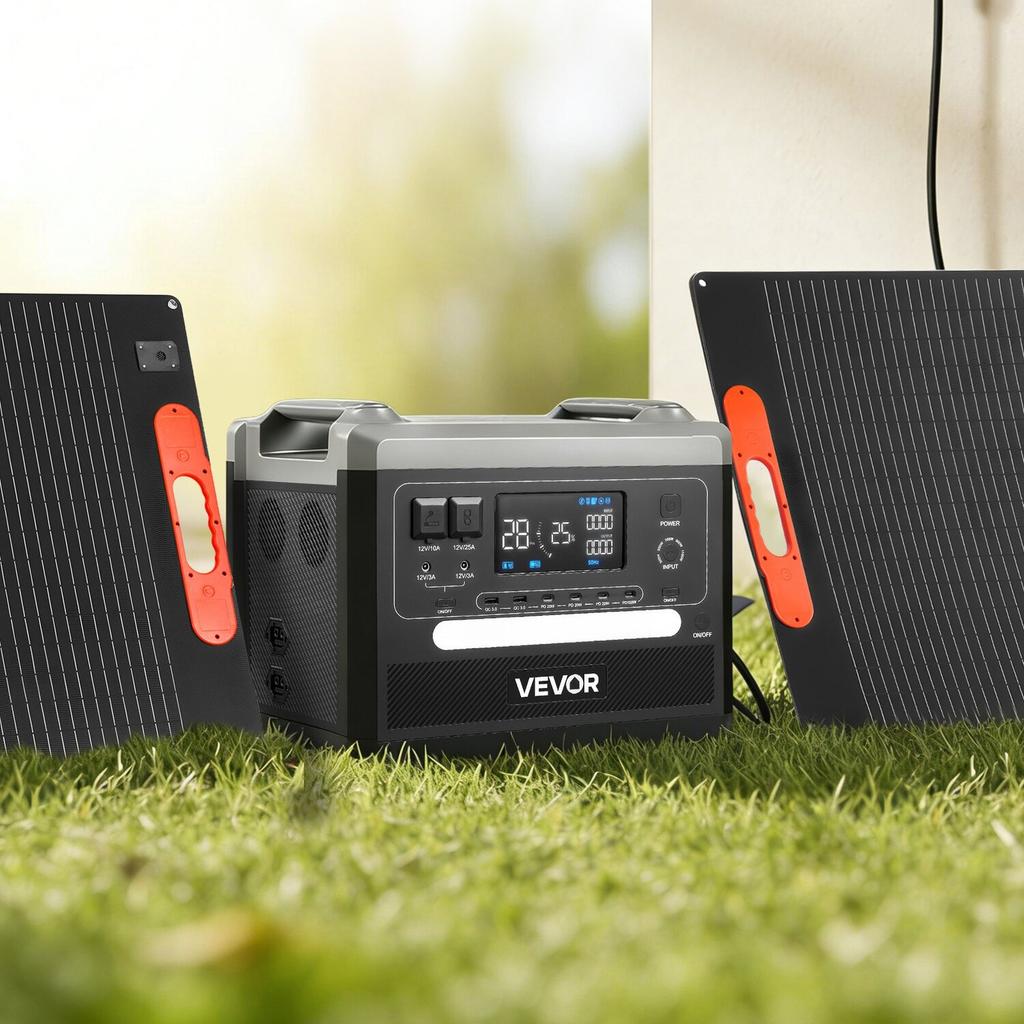 Portable Power Station, 2400W Portable Solar Generator with 2PCS * 200W Foldable Solar Panels, 2160Wh Expandable LiFePO4 Battery Backup with 10 Output