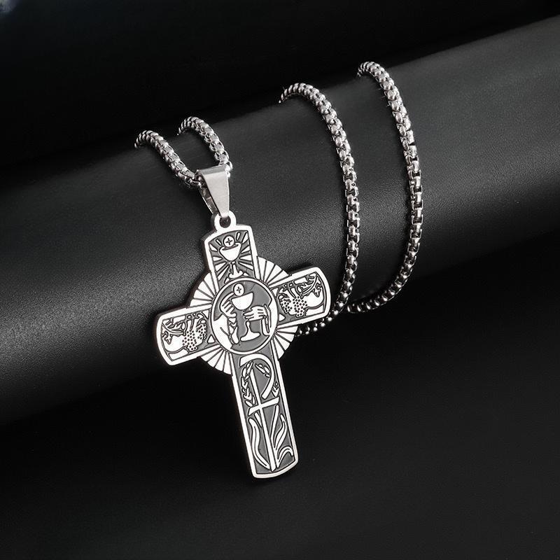 Eucharist Halo Grape Juice Cross Necklace Church Worship Jewelry Unisex Christian Accessory