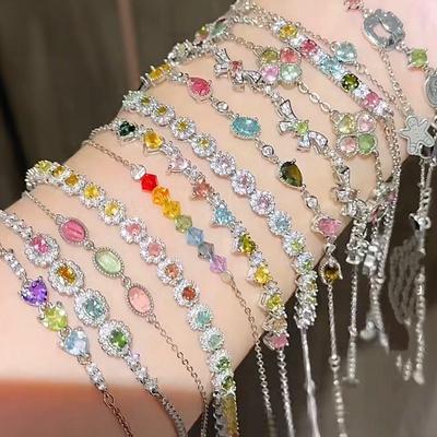 Colorful Zircon Adjustable Square Bracelet - High-End Fashionable Women's Jewelry with Niche Design