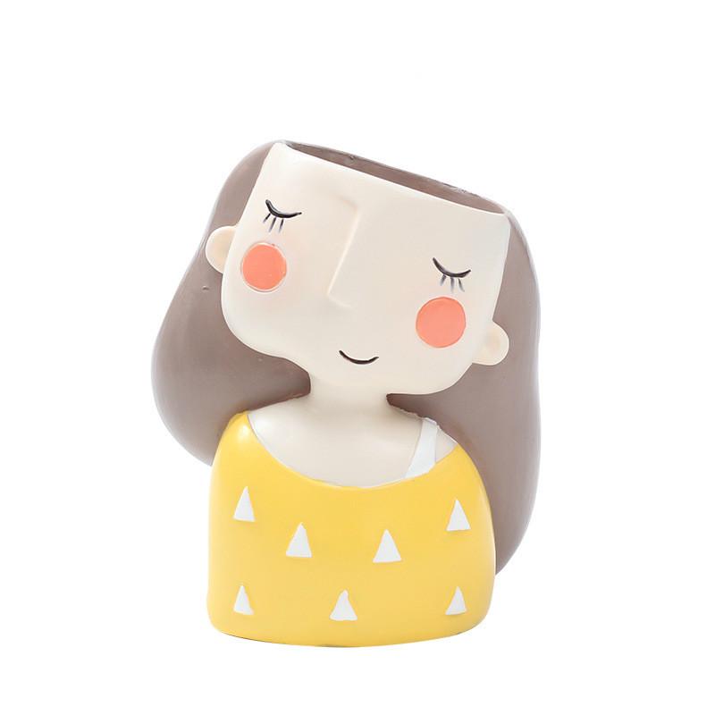 Cartoon Girl Design Resin Plant Flower Pot Succulent Planter Flowerpot Home Decoration(withoutPlant)