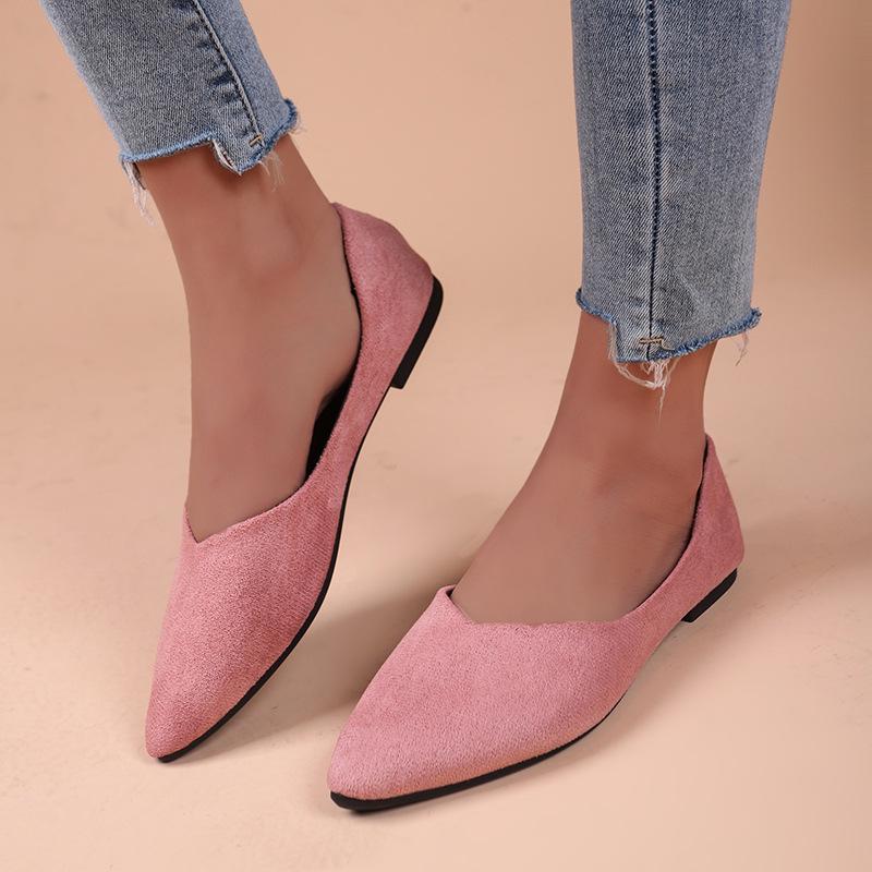2024 Summer Women's Pointed Toe Suede Flats - Solid Color, Shallow Mouth, Low-Top Loafers