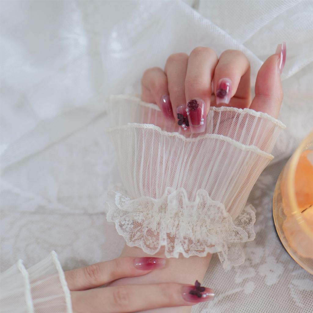 Lace Trim Double Layer Tulle Arm Sleeves Elegant Wedding Party Photography Accessory
