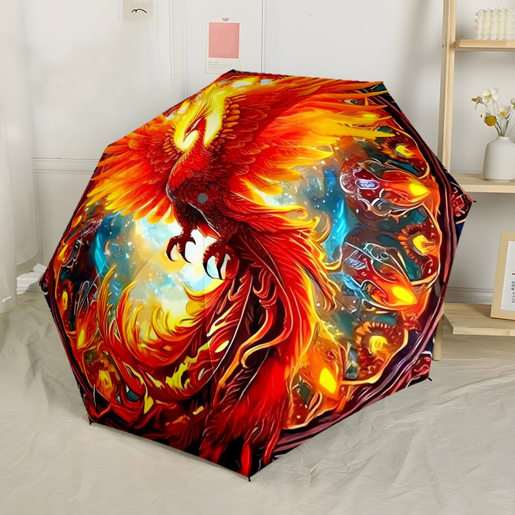 Phoenix Rising Artwork Compact Travel Automatic Umbrella Retractable Design with 8 Rib Durability Durable Plastic Iron All Season Use