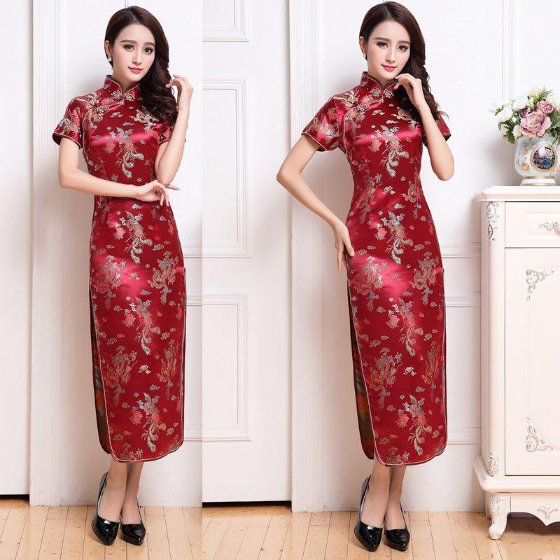 

Women s Retro Short Sleeve Stand Collar Plus Size Cheongsam (S-6XL) 2XL